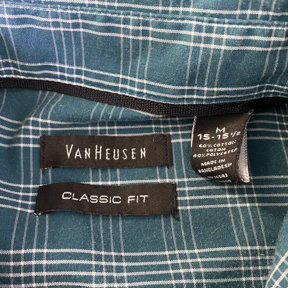 Van Heusen Classic Fit Short Sleeve Button Down Teal Mens Medium Preppy Timeless - Picture 6 of 10